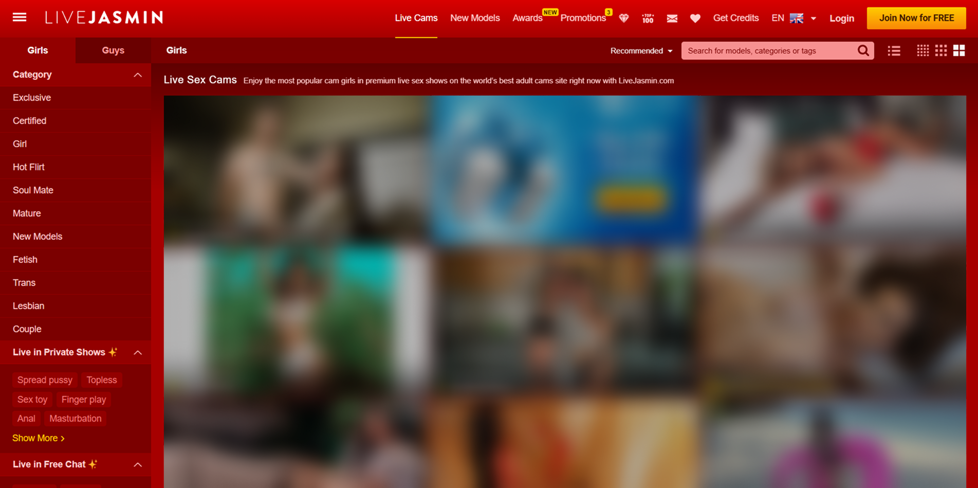 CamSoda interface example among interactive cam sites