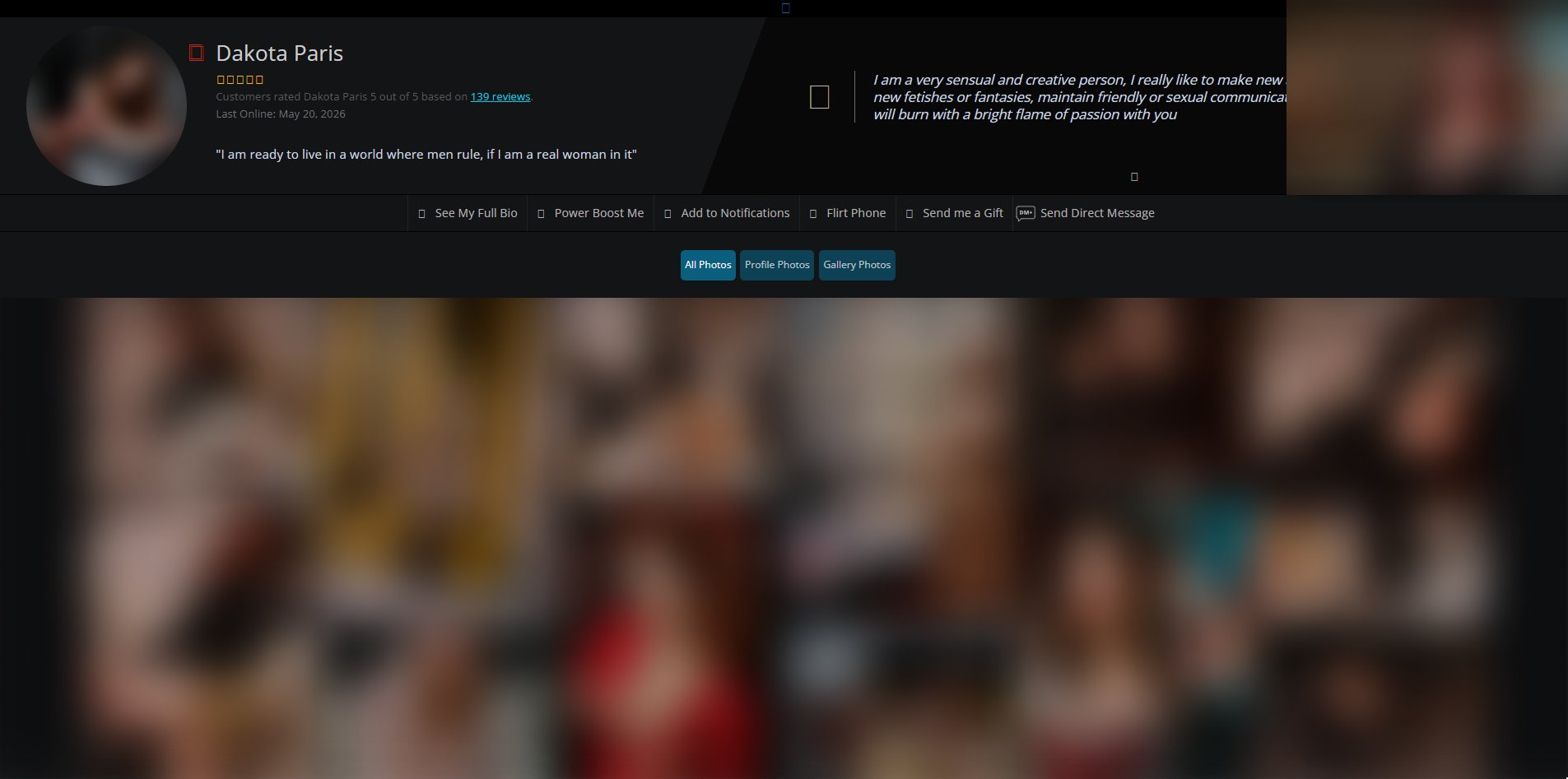 Flirt4free model profile page features