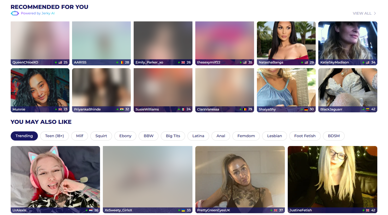 Jerkmate model filters and key features panel